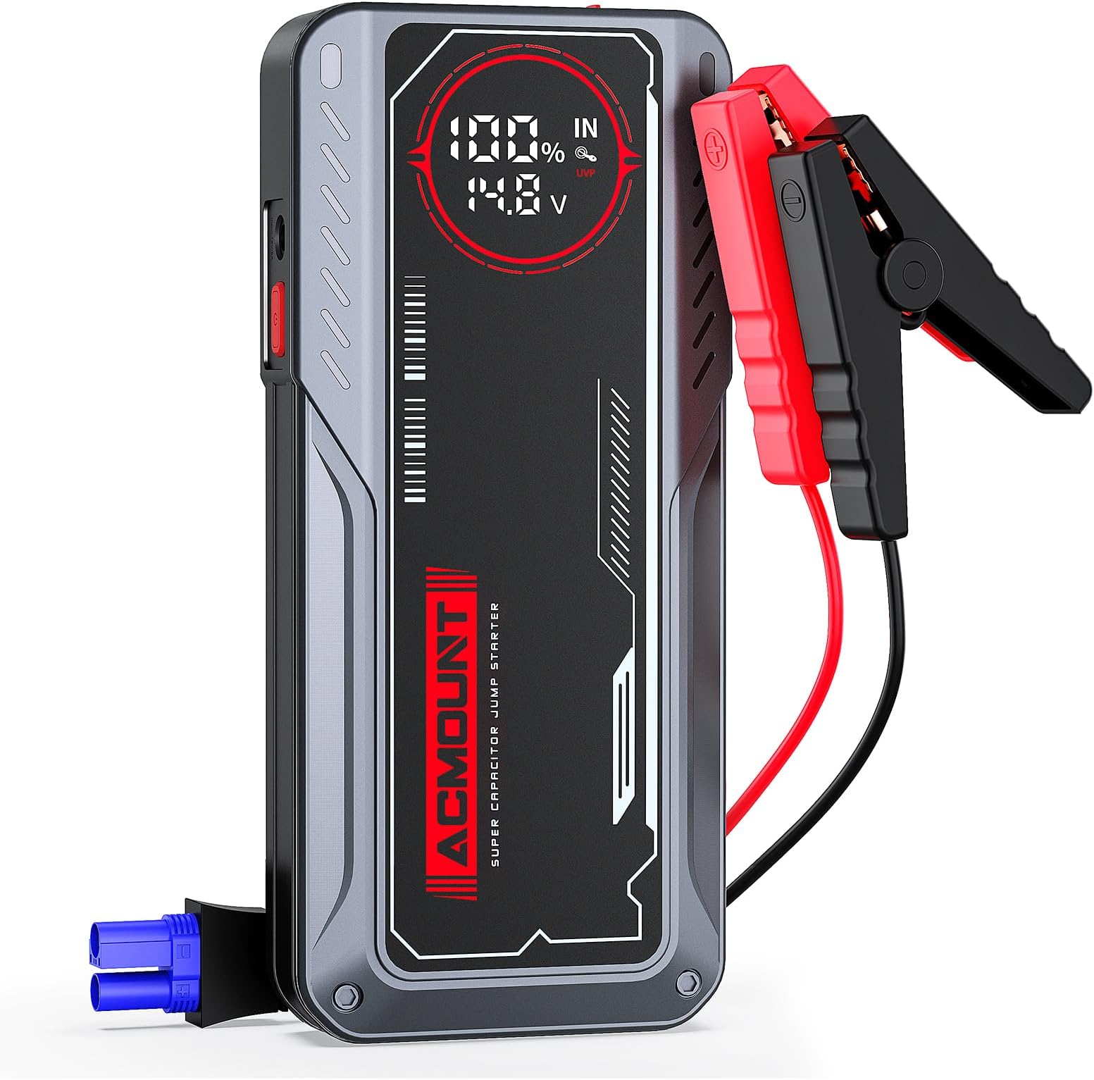 Acmount 3000A Super Capacitor Jump Starter, 500F Battery-Free Car Jump Box(Up to 10.0L Gas, 8L Diesel), Built-in Supercapacitor with Large LCD Display, No Pre-Charging Starter