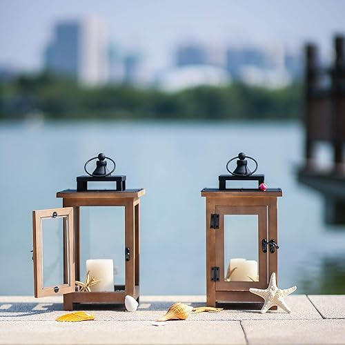 Miniatura 6 de Juego de 2 linternas decorativas de cristal transparente de 12.4 pulgadas de alto para interiores y exteriores, para colgar la luz, no incluye velas