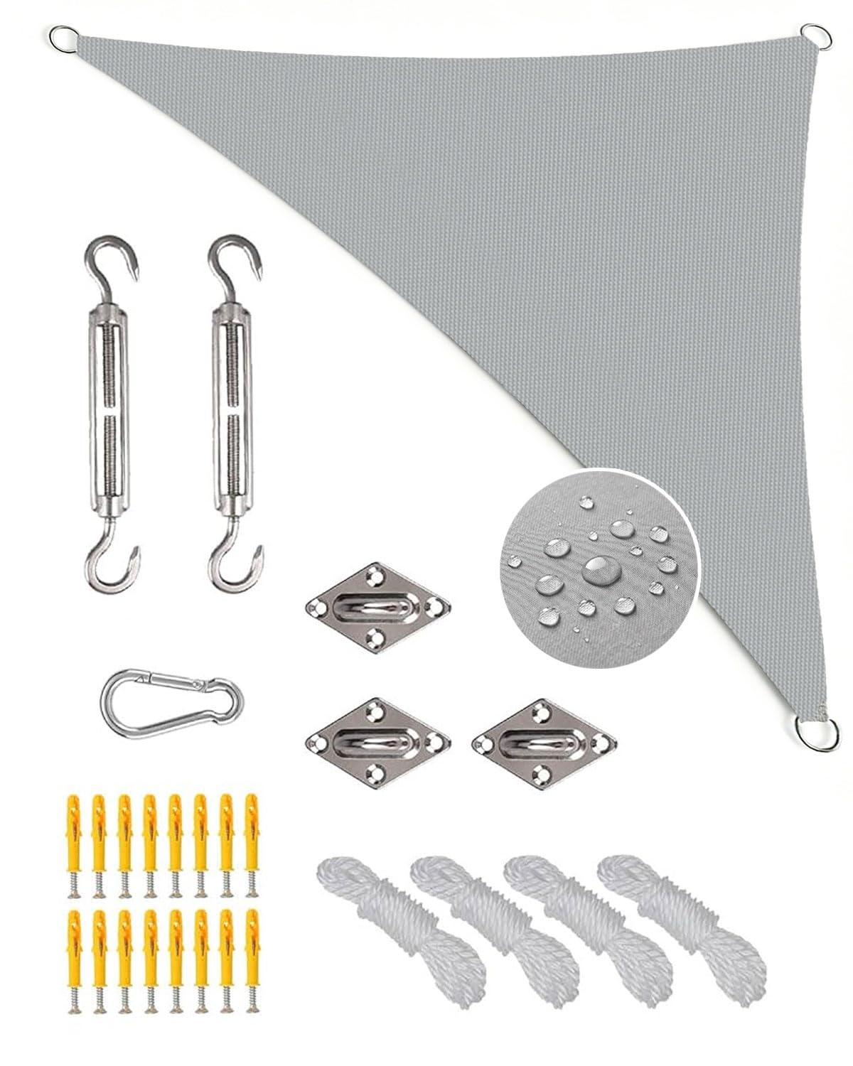 Sonnensegel Dreieckig 3x4x5m Wasserdicht, Sonnenschutz Windschutz, Premium HDPE Wetterbeständig Atmungsaktiv mit 95% UV-Schutz, Reißfest mit Befestigungsset für Balkon, Garten, Terrasse (Anthrazit)