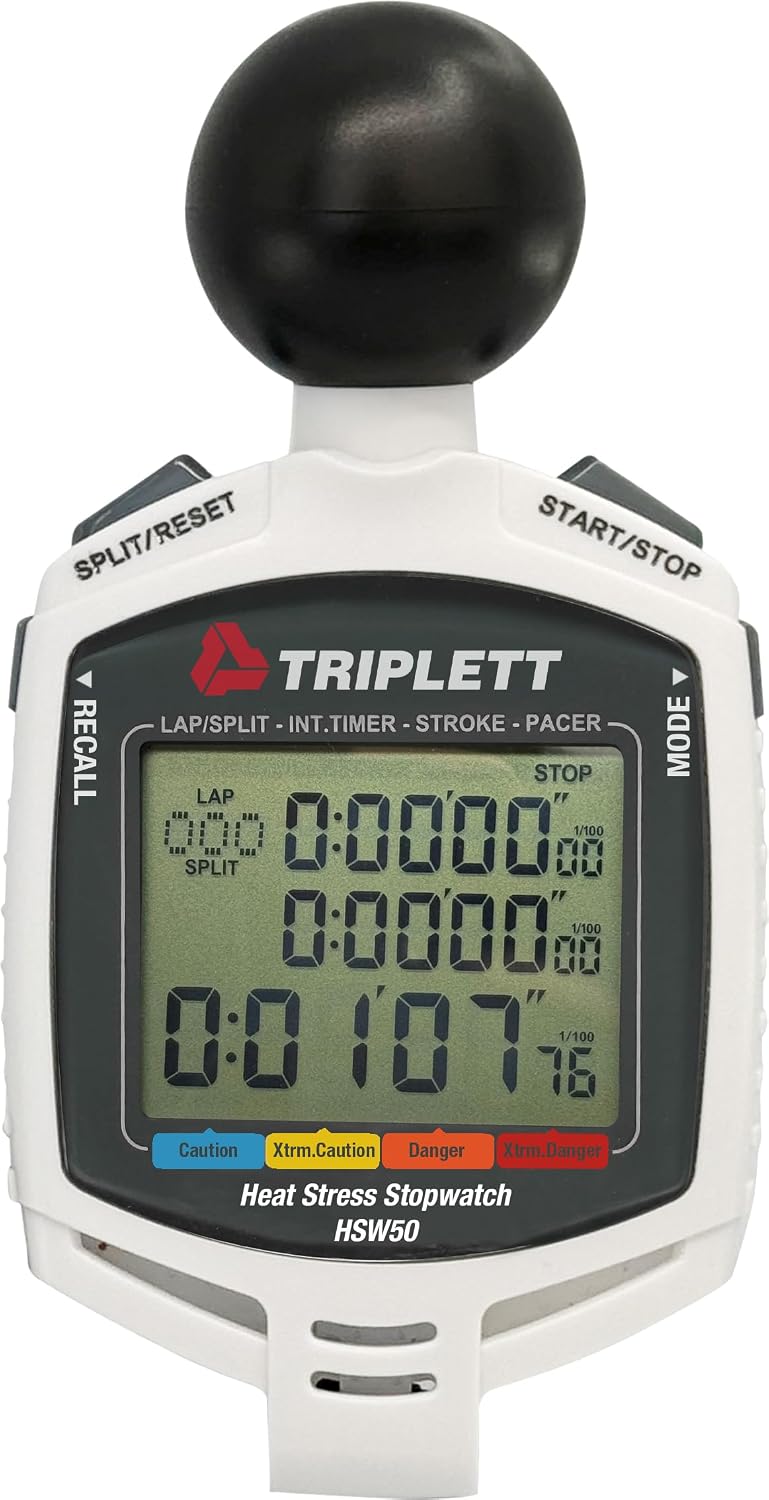 Triplett HSW50 Heat Stress Stopwatch with WBGT (Wet Bulb Globe Temperature) Meter, Stroke Frequency Counter, and Certificate of Calibration to NIST