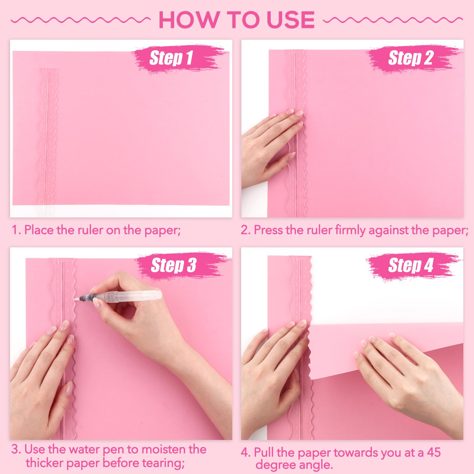 3 PCS Tear Rulers Guides Acrylic Paper Tearing Ruler Deckle Edge Ruler for Card Making Scrapbooking Craft Decor School Office DIY Cutting Dies Tools (11.8x1.3Inch) - Image 3