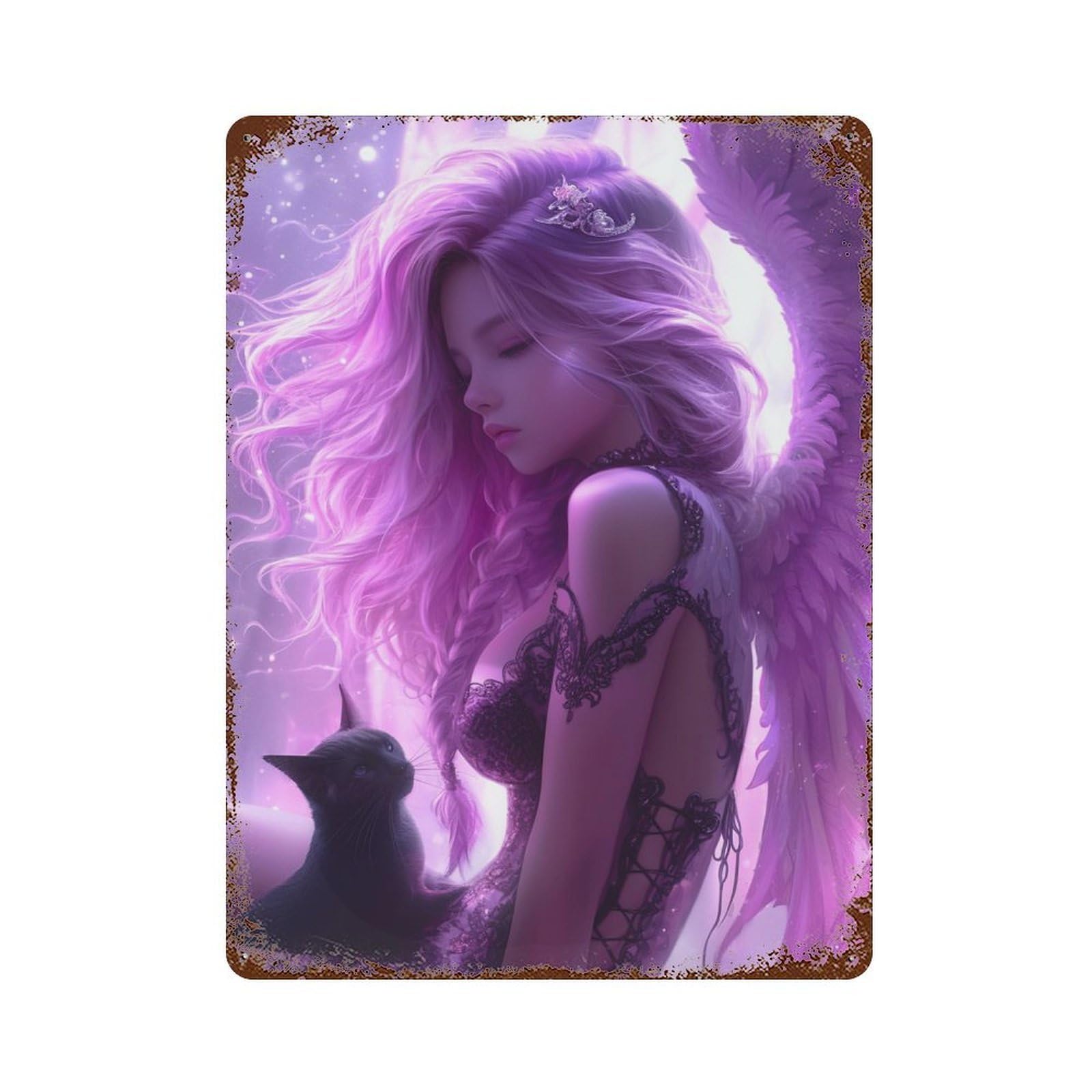 Enchanted Angelic Fantasy Artwork Rustic Tin Plaque 15.7"x11.8", Rustic Home Decor for Office, Studio And Wall Decor