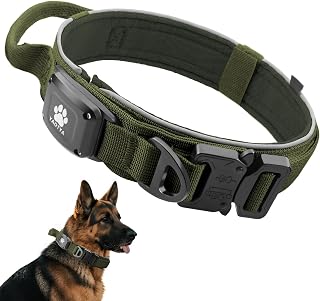 Tactical Dog Collar with IPX8 Waterproof AirTag Holder (ArmyGreen/XL) | 2026 Upgrade Military Tactical Handle and Ultra-Durable Metal Buckle, Night Reflective, GPS Collar for Medium to Large Dogs