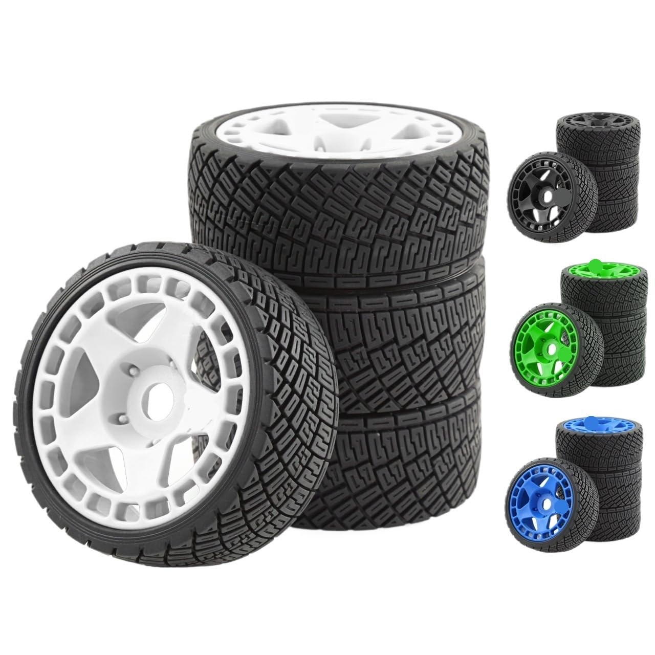 4PZ Gomme Rally RC 100mm 1/7 1/8 Esagono 17mm | ARRMA, Traxxas, Redcat, Team Losi, Kyosho, HPI WR8, HSP(White)