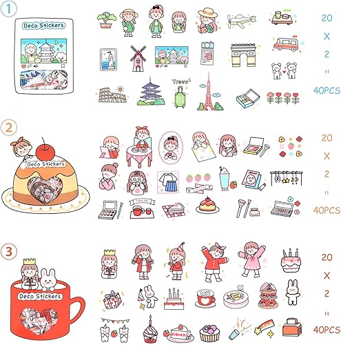 Miniatura 2 de 6 paquetes de calcomanías para álbumes de recortes, calcomanías Washi, calcomanías decorativas para planificador, calcomanías surtidas para diario,