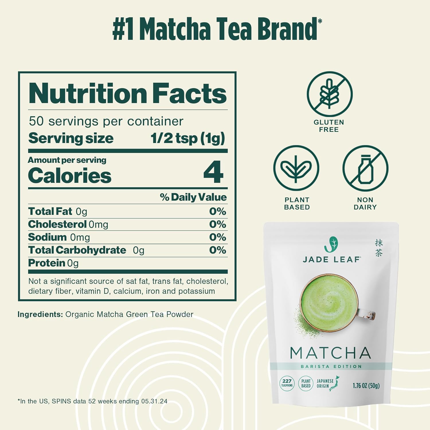 Jade Leaf Matcha Barista Blend Ceremonial Grade Matcha Green Tea Powder - 100% Pure Japanese First Harvest Green Tea for Lattes, Ceremonies, 50g / 1.76 Ounce (Pack of 1) - Image 2