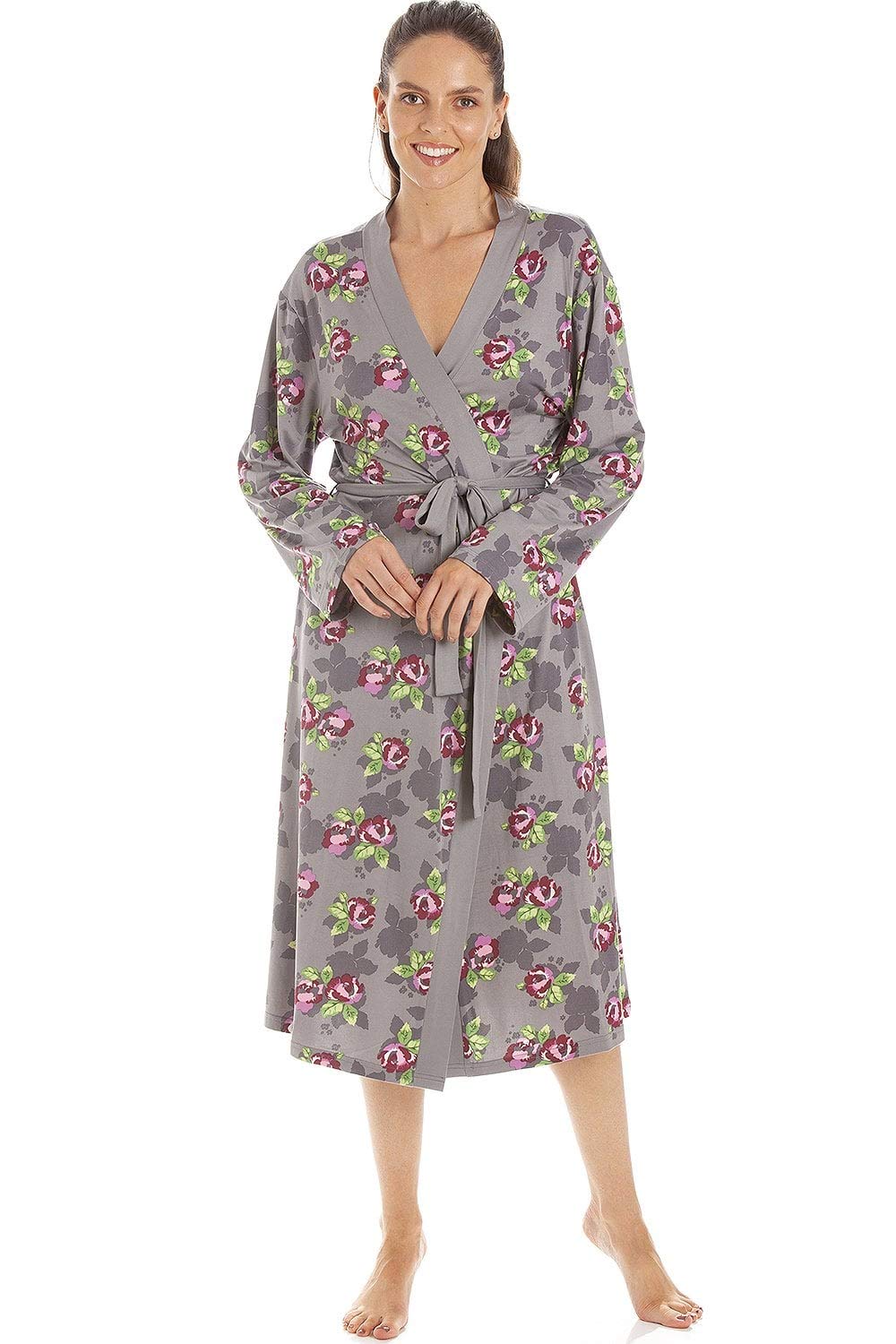 Camille Floral Print Spandex Knee Length Wrap - Grey - Size 14-16