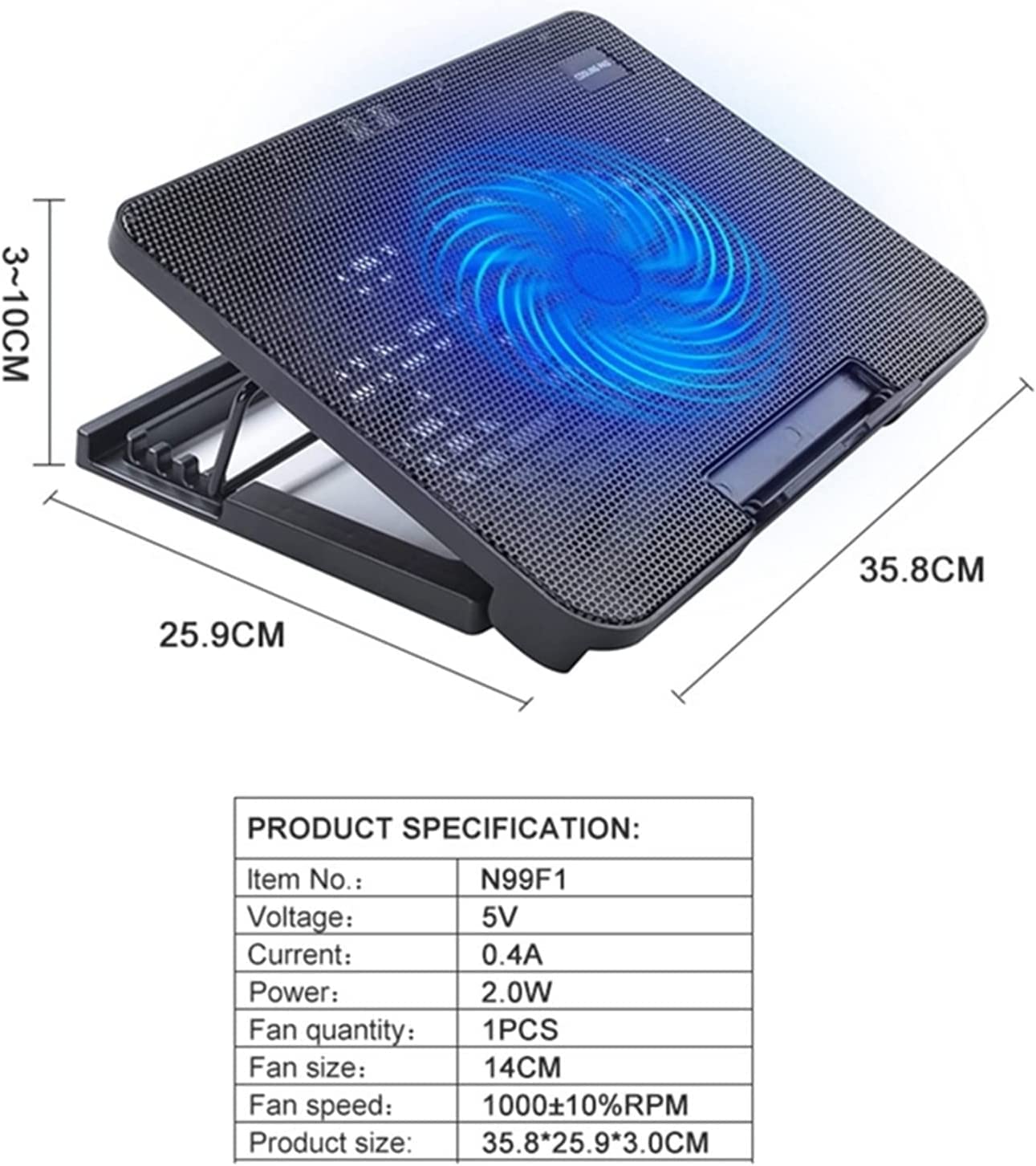 Basi di Raffreddamento per PC Laptop Cooler Cooling Pad Portable USB Laptop Notebook Cooler Cooling Pad Stand Chill Mat Con 1 Ventola LED Blu Ventola PC Portatile