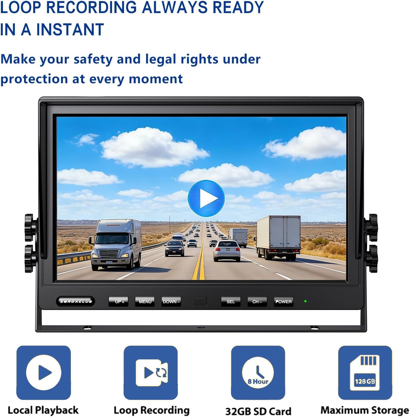  1080P Wireless Backup Camera System Kit with 10'' DVR 3 Split Monitor, IP69 Waterproof Digital Signal Record System 1 Rear 2 Side View Cameras for RV/Truck/Trailer/Camper—BW103SL thumbnail