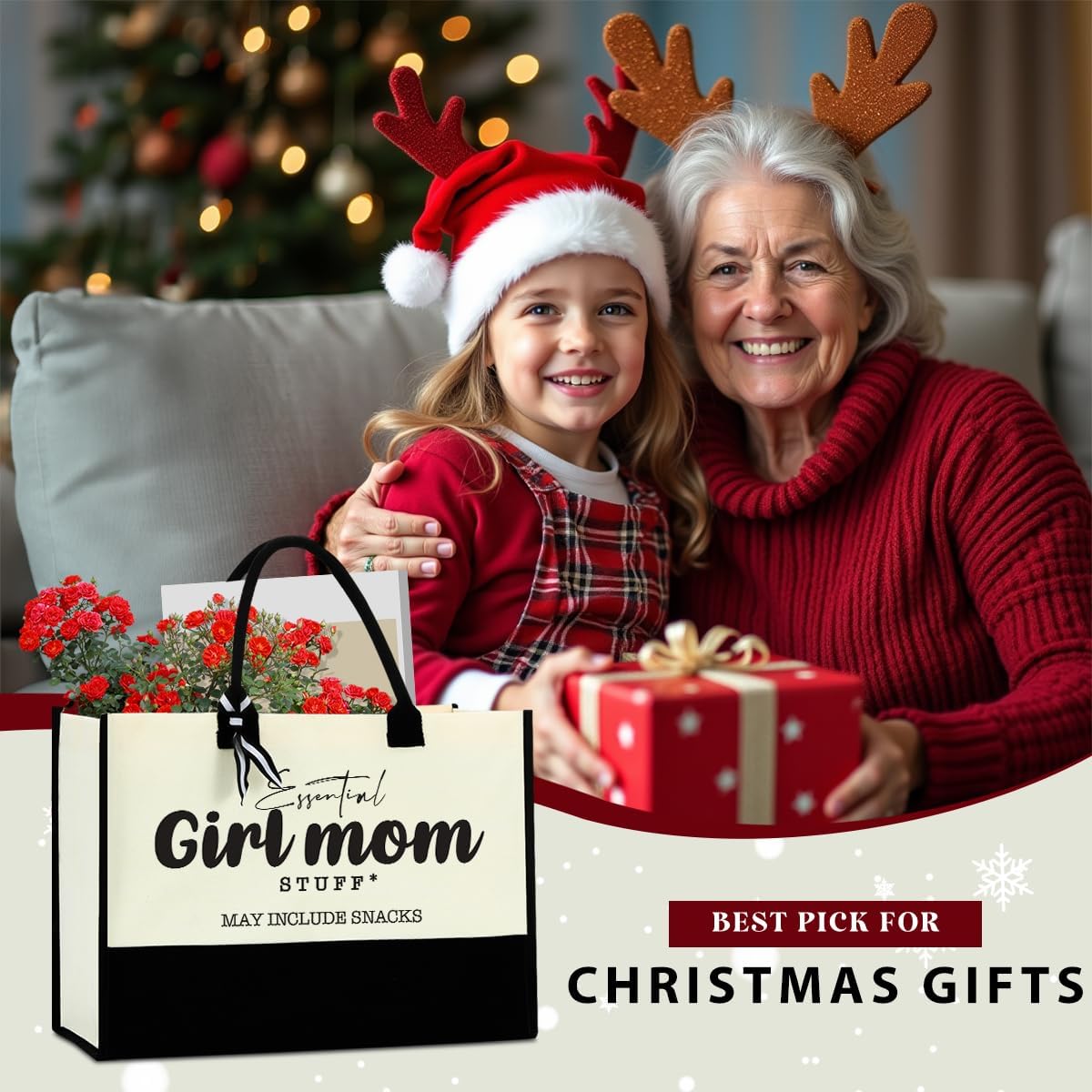 FORBIDDEN PAPER Reusable Tote Beach Bag Grocery Shopping Bags, Canvas Tote Bag for Women, Girl Mom Gifts Christmas Birthday Thank You Gifts for Girl Mom Mother, Essential Girl Mom Stuff Bag - Image 4