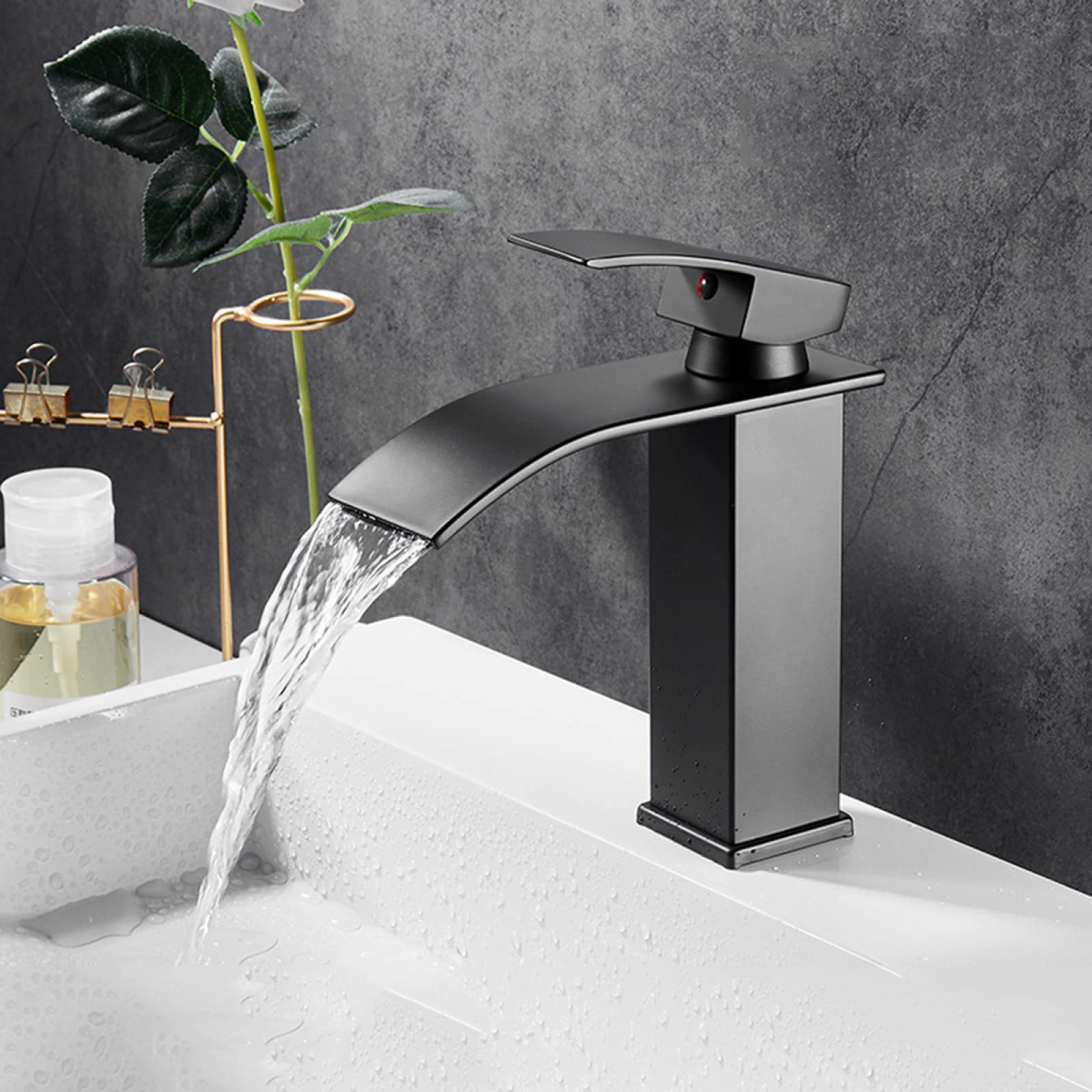 Robinet de lavabo cascade noir anti-éclaboussures compact - 8