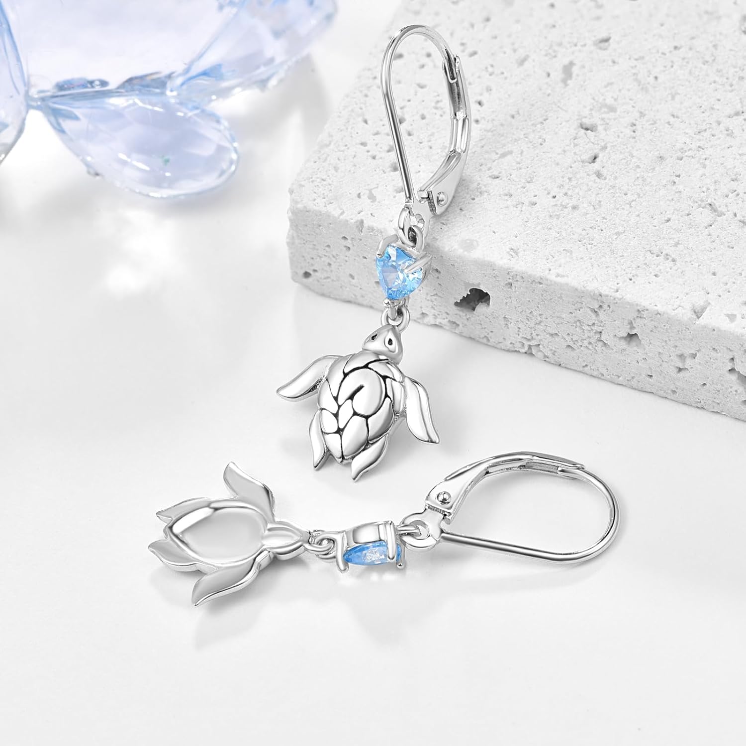 KINGWHYTE Turtle Earrings 925 Sterling Silver Animal Earrings with Heart Zircon Sea Turtle Dangle Earrings Birthday Christmas Jewelry Gifts for Women - Image 2