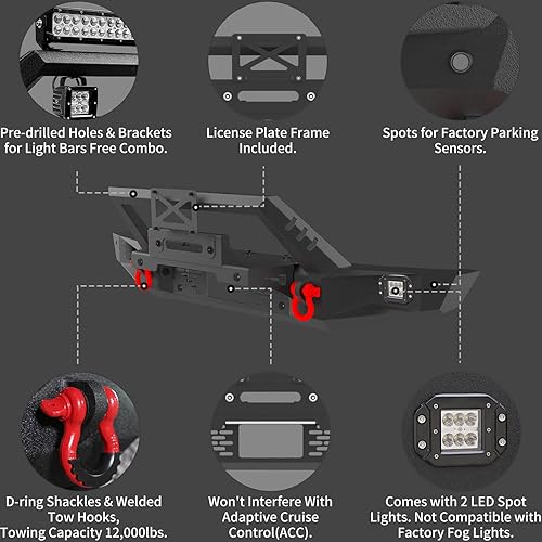 Miniatura 4 de CLAMBER Parachoques delantero todoterreno para Ford BRONCO 2021-2023, parachoques delantero de ancho medio resistente con placa de cabrestante,