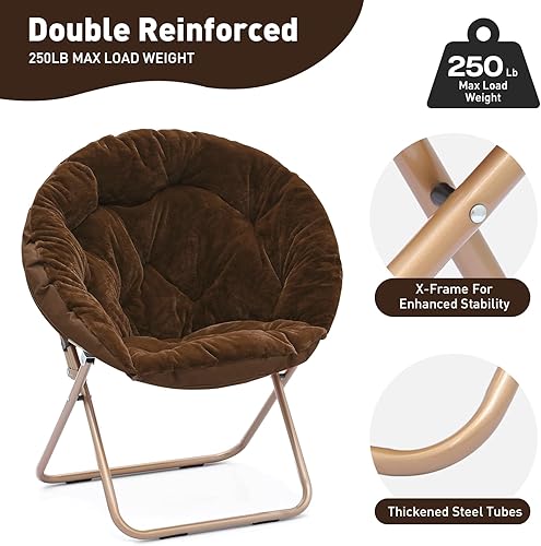 Miniatura 7 de MoNiBloom Silla redonda plegable de piel sintética para dormitorio, sala de estar, dormitorio, marco de metal plegable, de gran tamaño, cómoda,