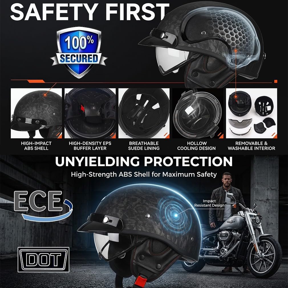 Kask motocyklowy typu jet, z maską, chowany wizjer przeciwsłoneczny, wyjmowana nadająca się do prania wkładka, zdejmowane nauszniki / osłona przeciwsłoneczna, ECE 22.06, ABS Skala, S-2XL (55-64 cm