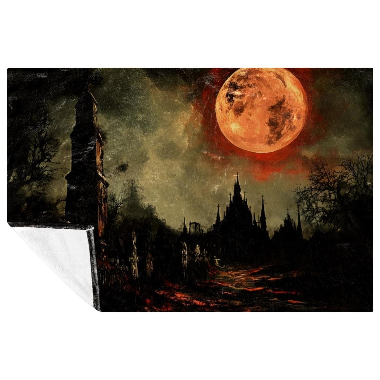 Couverture château de nuit d'Halloween douce contre les soirées fraîches sur le lit et canapé