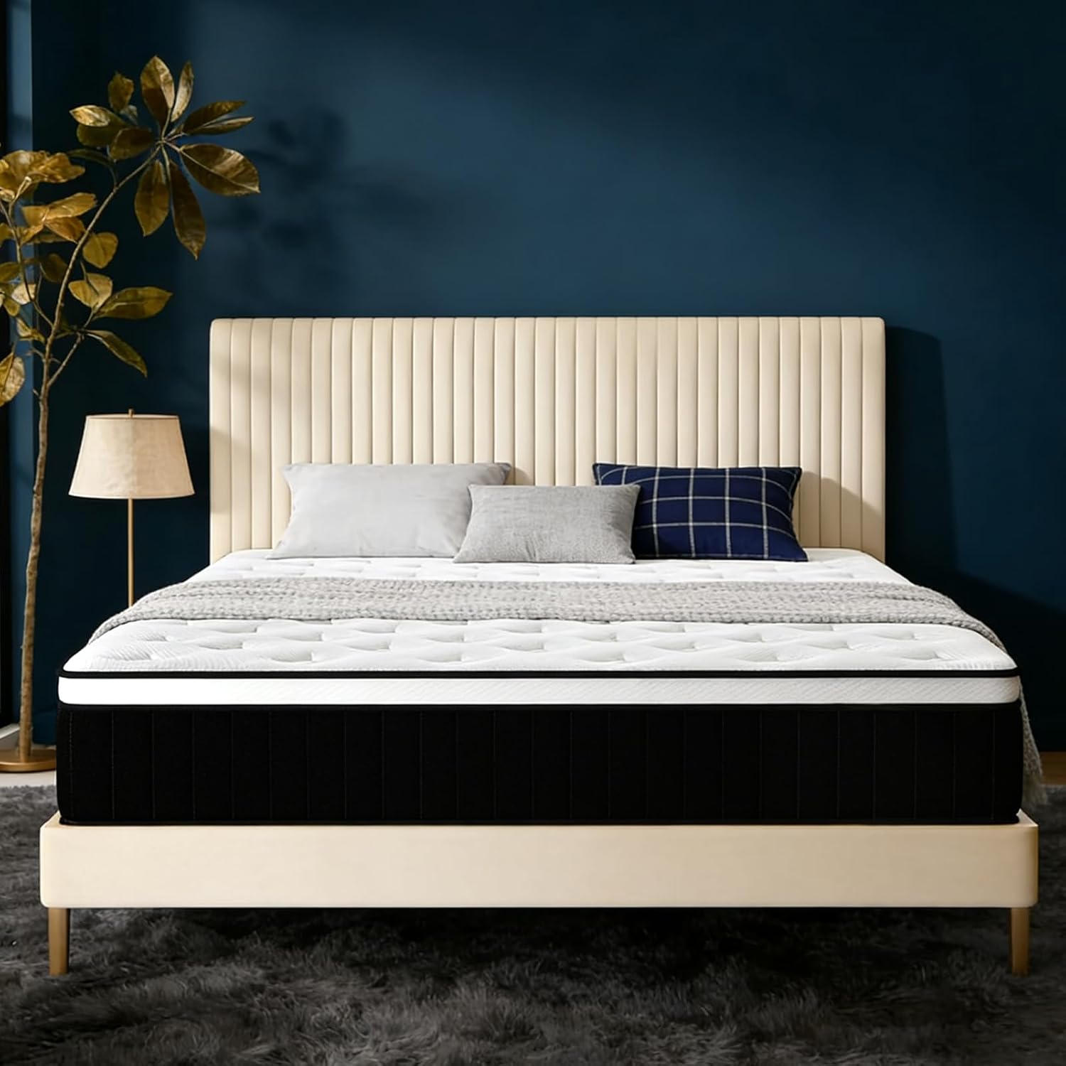 Queen Size Mattress, 10 Inch Hybrid in a Box, Cooling Breathable Knitted Cover, High Density Foam & Independent Pocket Spring, Medium Firm Support, Pressure Relief, Quiet Sleep for Home