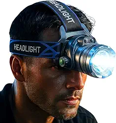 Lanterna de Cabeça Recarregável LED 4000 Lúmens, 9 Modos, Sensor de Movimento, Zoom Ajustável, IPX7, Ideal para Camping, Pesca e Ciclismo (2 Baterias)