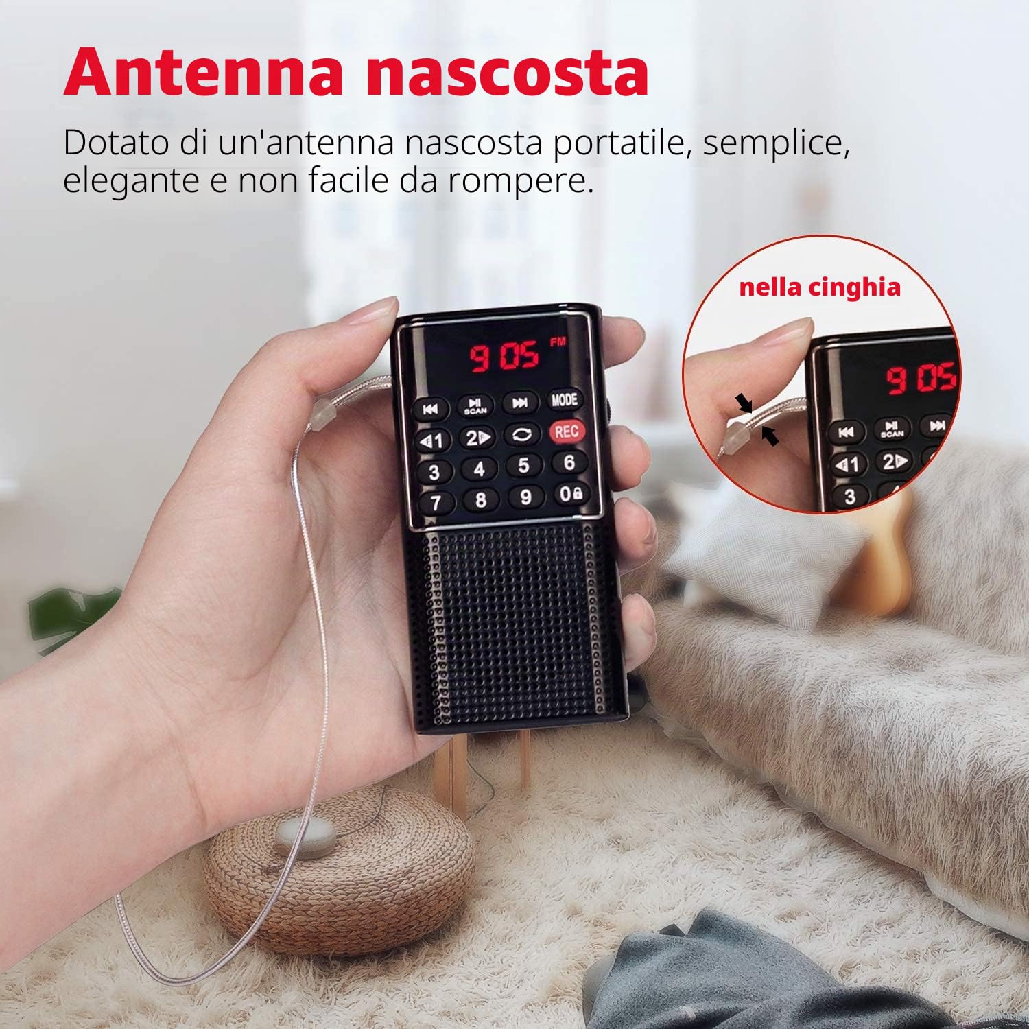 PRUNUS J-328 Mini Radio Portatile FM Walkman Digitale con Registratore, Lettore MP3, Batteria Ricaricabile, Nero