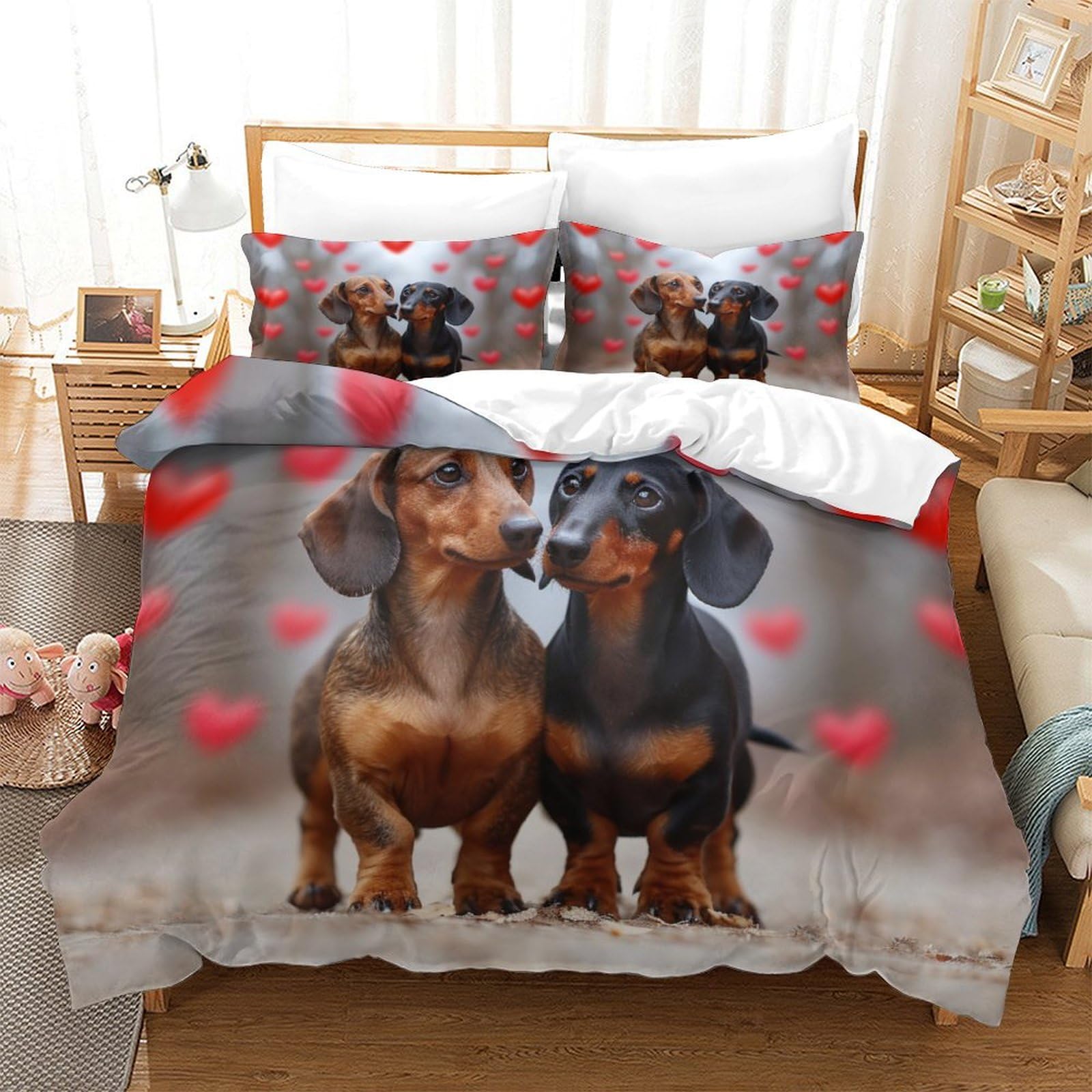 TNFHSOFT Sausage Dog Duvet Cover Set, 3 Piece 3D Print Bedding Set Print Duvet Set Quilt Cover with Pillowcases, Suitable for Boys Girls Teen Adults King（220x240cm）