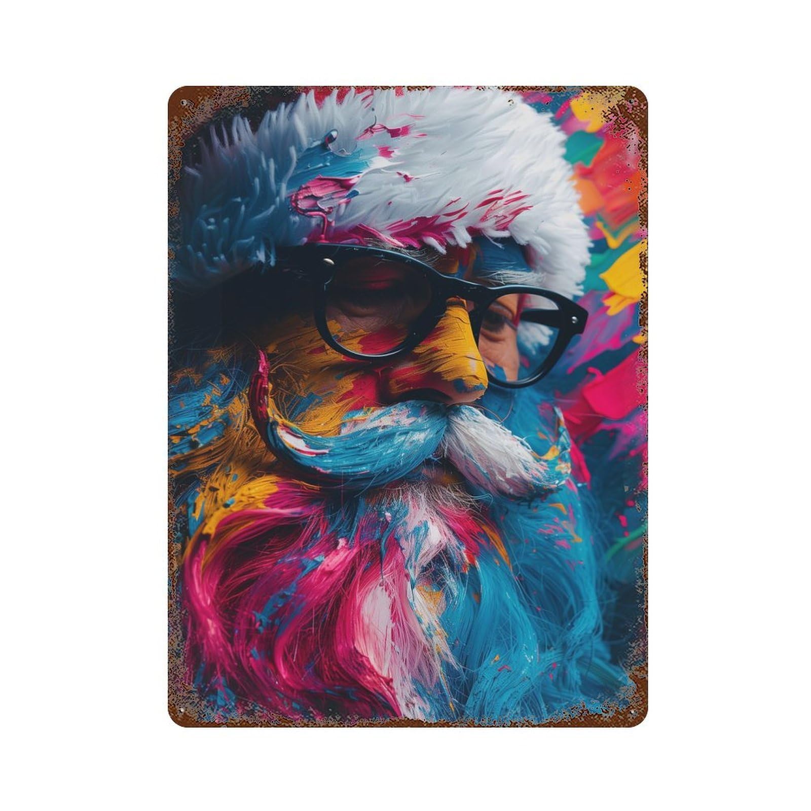 Santa Claus Paint Splash Retro Metal Sign 15.7"x11.8", Vintage Wall Decor for Garage, Pub Or Kitchen