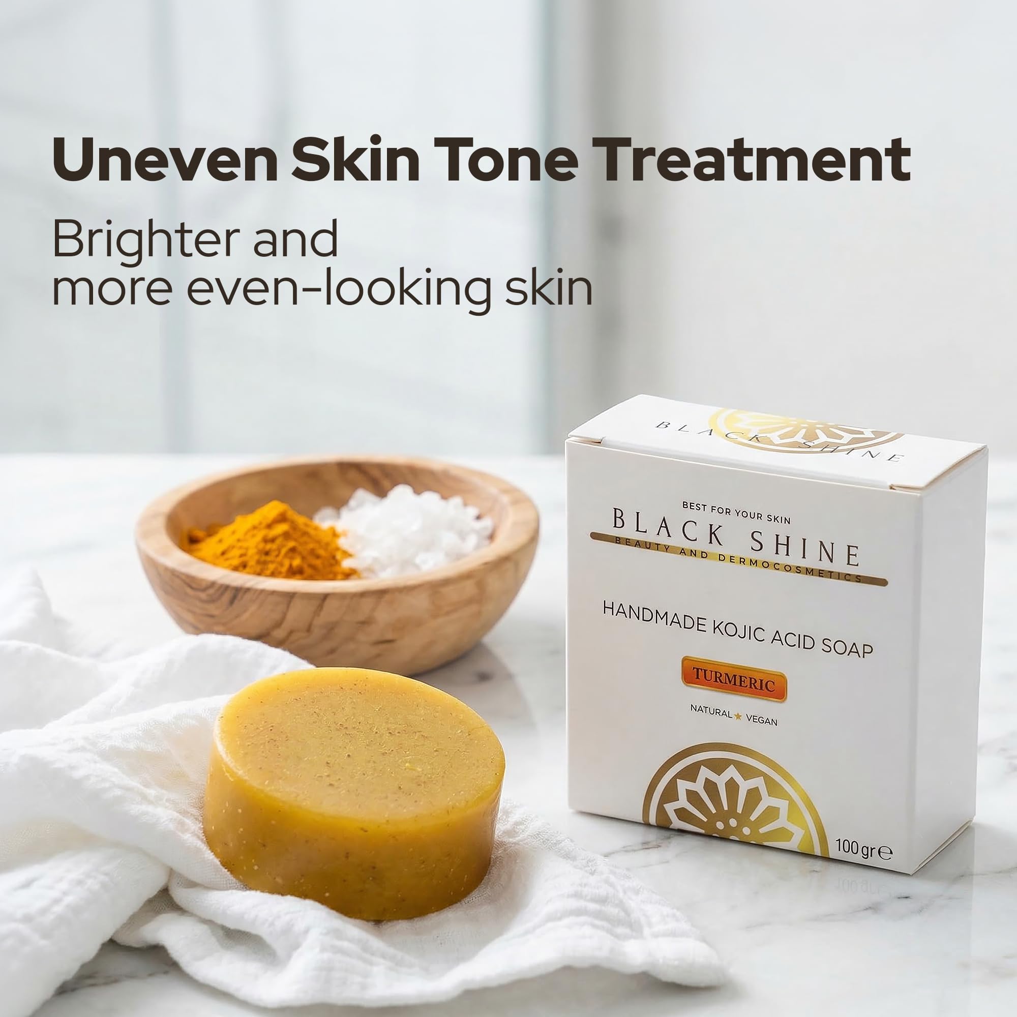 Savon Solide au Curcuma & Acide Kojique - Lot de 2 x 100 g - Nettoyant Visage Éclaircissant Peau - Anti Acne Visage - Peau Éclatante (total 200 g)