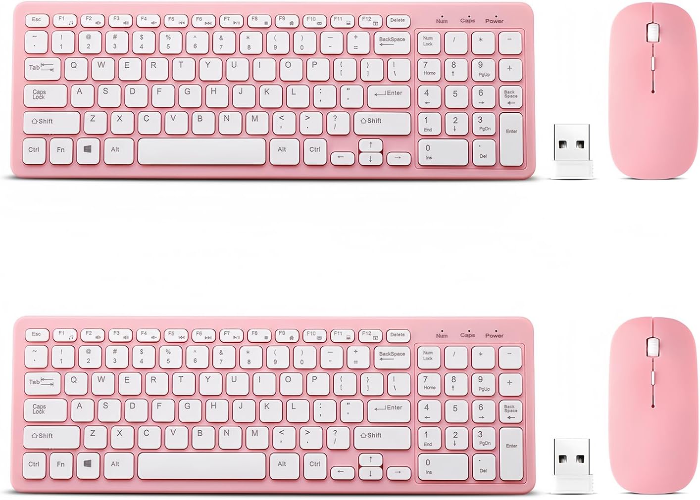 2 Pack Wireless Keyboard and Mouse Combo, Compact Quiet Wireless Keyboard and Mouse Set 2.4G Ultra-Thin Sleek Design for Windows, Computer, Desktop, PC, Notebook, Laptop (Pink)