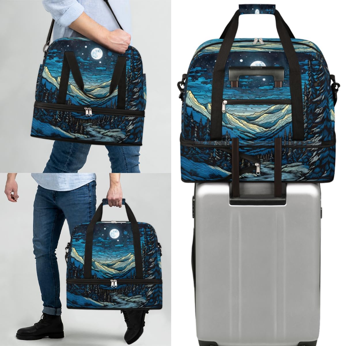 QsirBC Plants Forest Gym Bag for Women Duffle Tote with Shoes Compartment Men Weekender Duffel for Dance Travel Sports Swimming Overnight