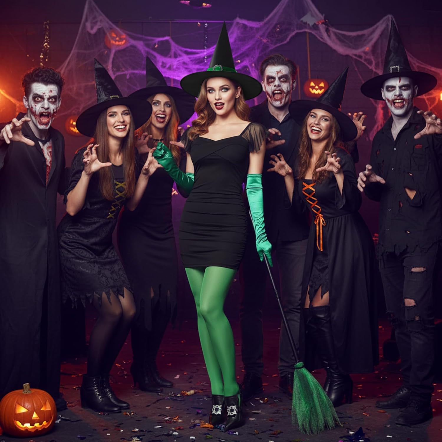 Suhine Halloween Witch Costumes 6 Pieces Witch Movie Outfit Accessories Green for Women Adult Cosplay Set - Image 7