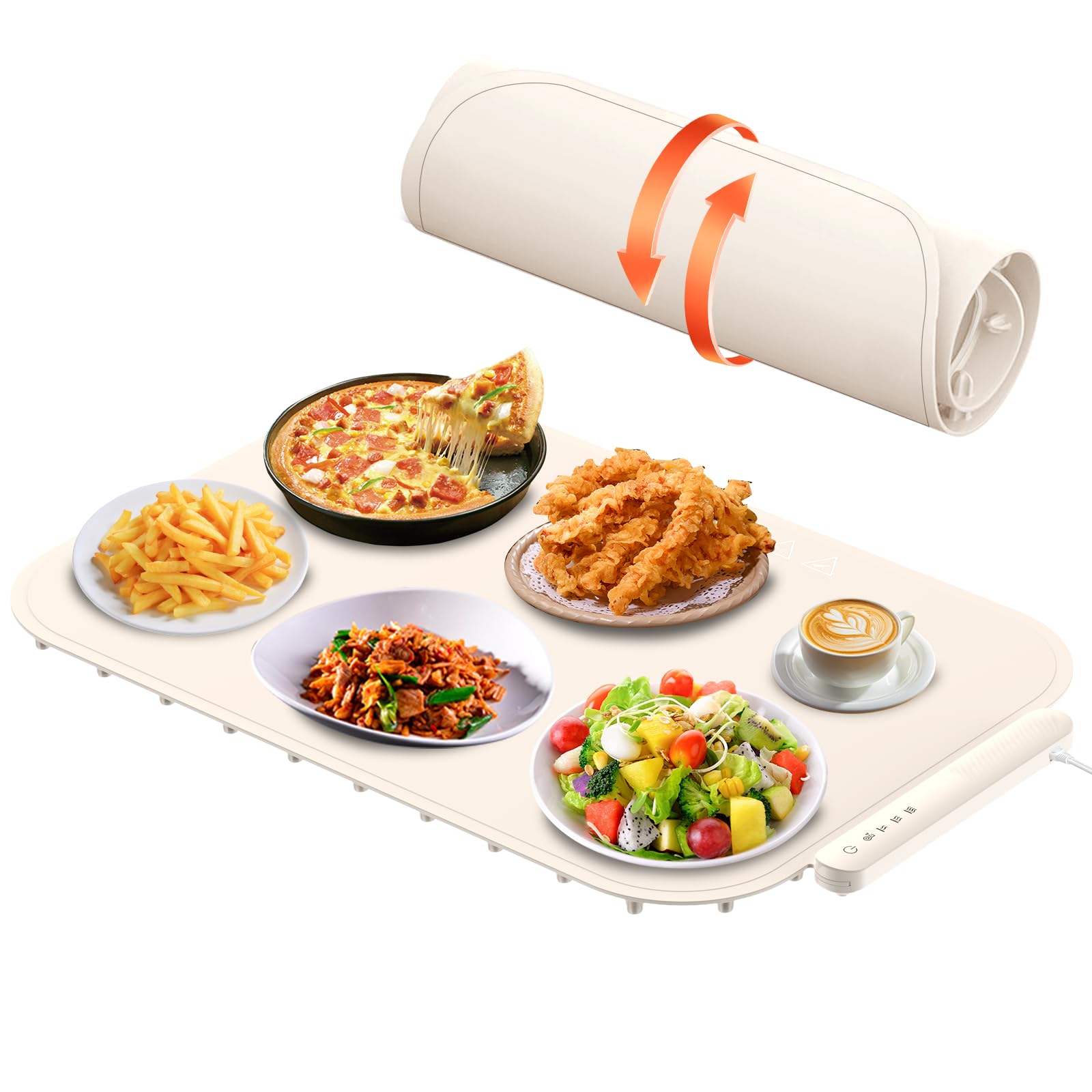 Food Warming Mat, Electric Warming Tray Food Warmer with Adjustable Temperature, Rollable Potable Silicone Heating Mat for Food, Kitchen Gadgets Home Essentials for Buffet Party Gathering (Beige)