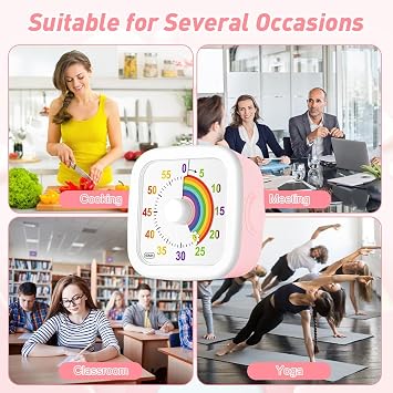 HOTUT 60 Minute Visual Timer for Kids,Visual Countdown Timer Clock Kids,Desk Management Tools with Rainbow Pattern and Non-Ticking for Classroom,Home,Kitchen,Office