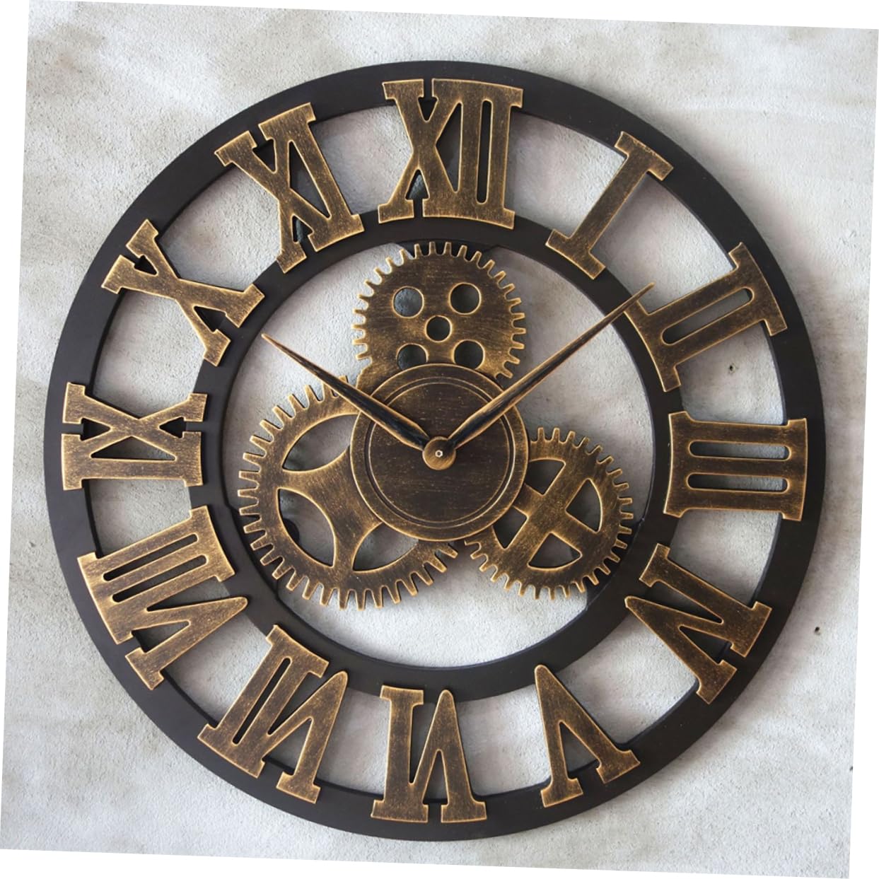 Cabilock Reloj de Pared Retro de 34cm en Madera Dorada, Estilo Industrial | Diseño Creativo, Pieza Individual, Adecuado para Decoración Mural del Salón