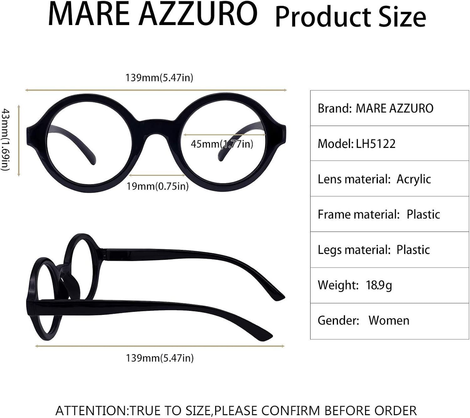 Get Cheap Price MARE AZZURO Round Reading Glasses 6.0 Women, Stylish Readers 6.00 5.00 4.00 3.50 3.00 2.75 2.50 2.25 2.00 1.75 1.50 1.25 1.00 0 (Black 600)