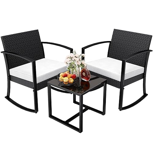 Greesum 3 Pieces Outdoor Furniture Set Patio Bistro Rocking Chairs