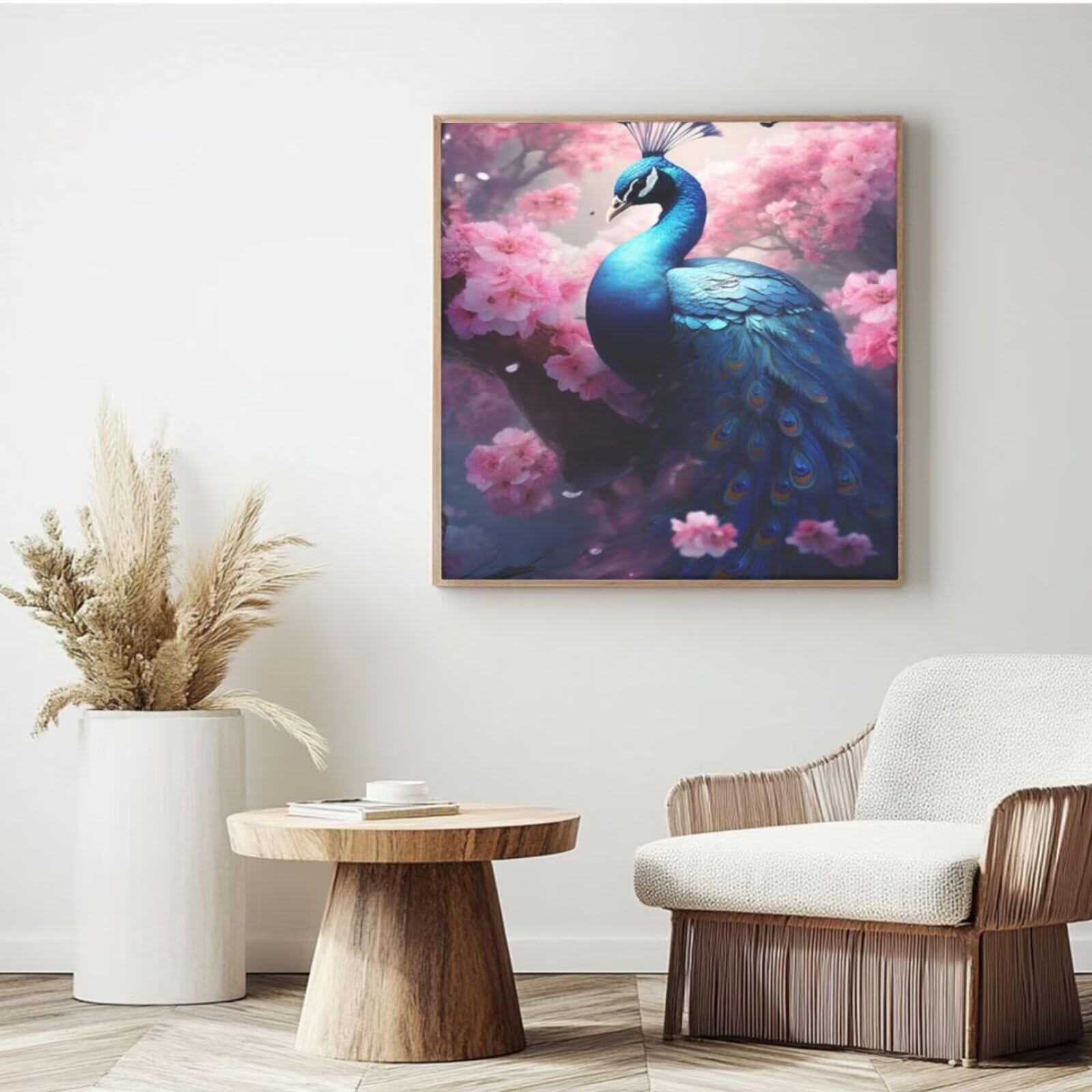 Malen nach Zahlen MK283 Malen-nach-Zahlen-Set für Erwachsene, Motiv: Pfau, Blume, Malen nach Zahlen für Anfänger, Acryl-Peinture a Numero mit 6 Pinseln, DIY-Ölgemälde, Kunsthandwerk für