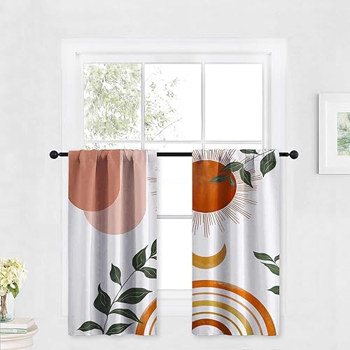 Miniatura 6 de Cortinas cortas de 24 pulgadas de largo, cortina de oscurecimiento de habitación para cocina, baño, dormitorio, estilo rústico, girasol, tela con