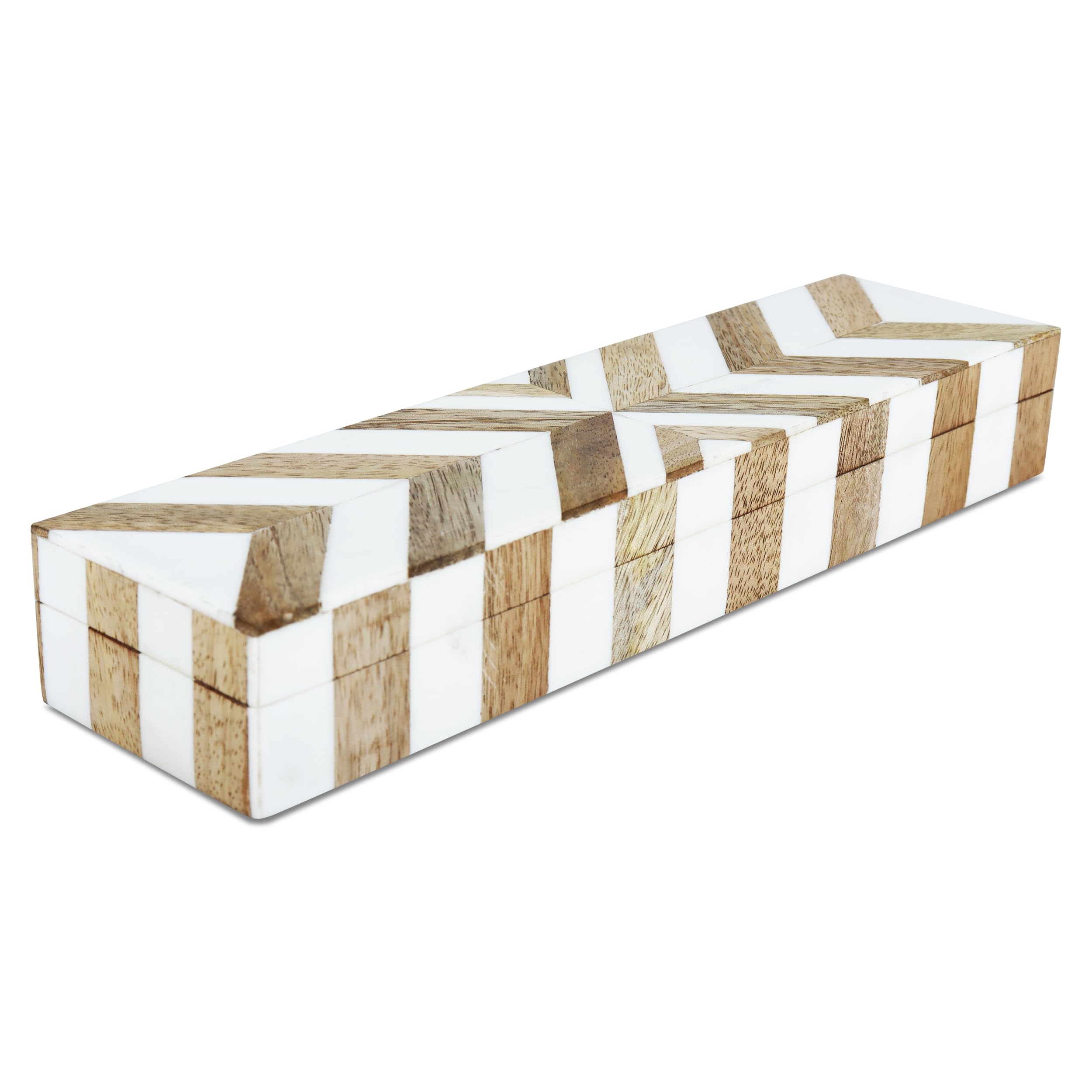 Boîte en marqueterie chevrons faite main 10x2.5" rangement élégant et précieux