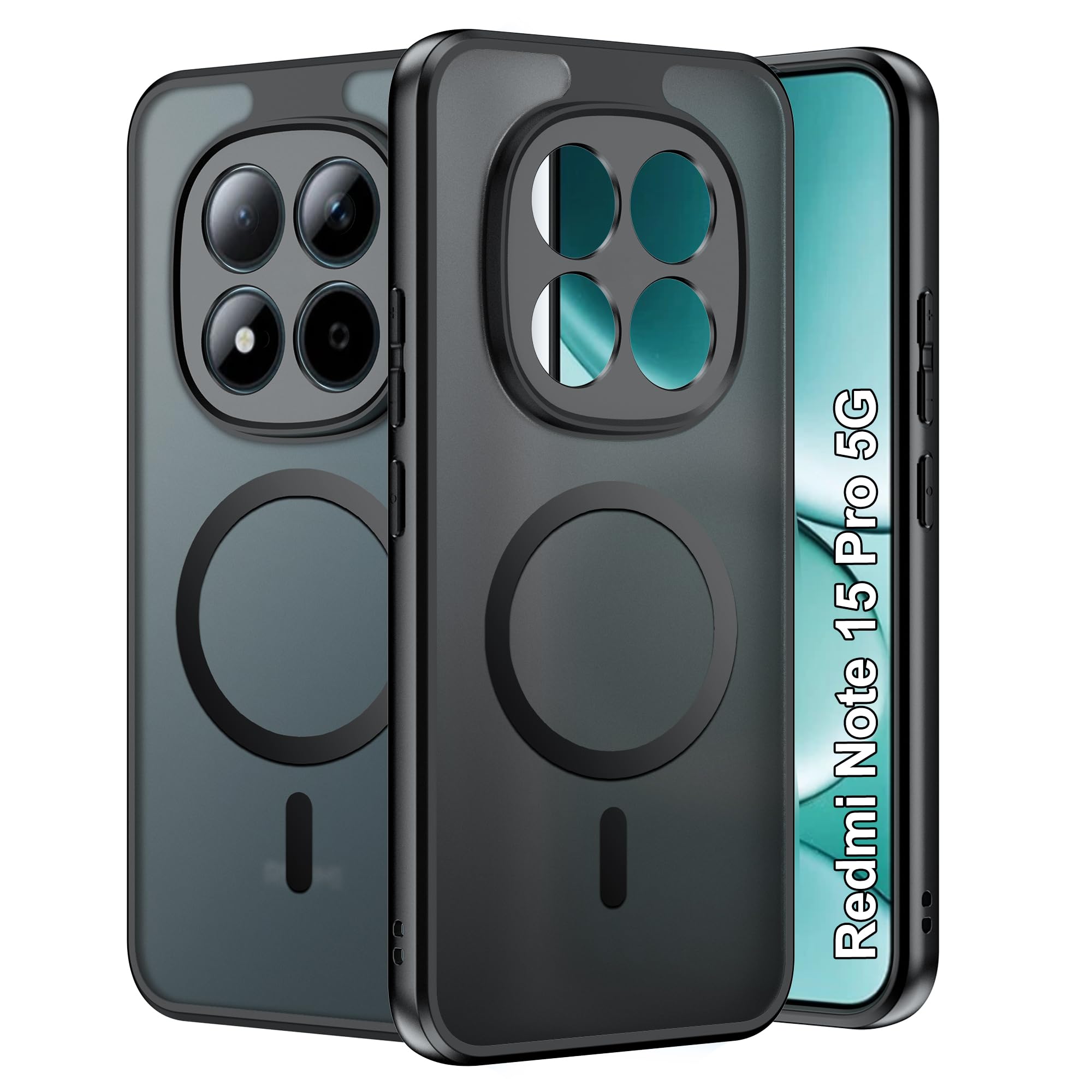 Case for Xiaomi Redmi Note 15 Pro 5G Magnetic Protective Case, Ultra-Thin and Scratch Resistant PC Hard Case + Soft Silicone Non-Slip on the Side, Translucent Frosted Case