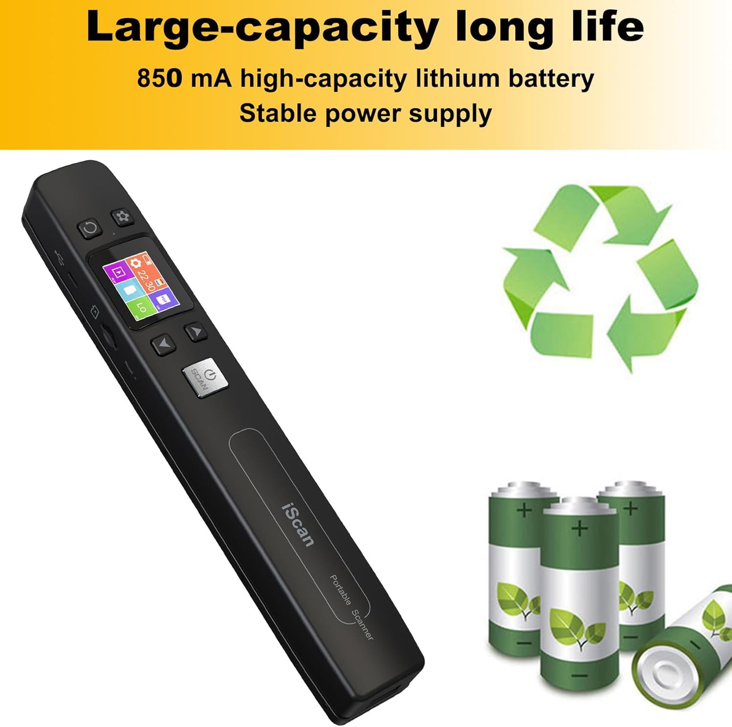 AUTENS Portable Handheld Scanner Included 16G SD Card, Wand Scanner for A4 Documents Pictures Pages Texts Receipts Books Up to 1050DPI, Colorful LCD Display, Uploads Via USB Cable, No Driver