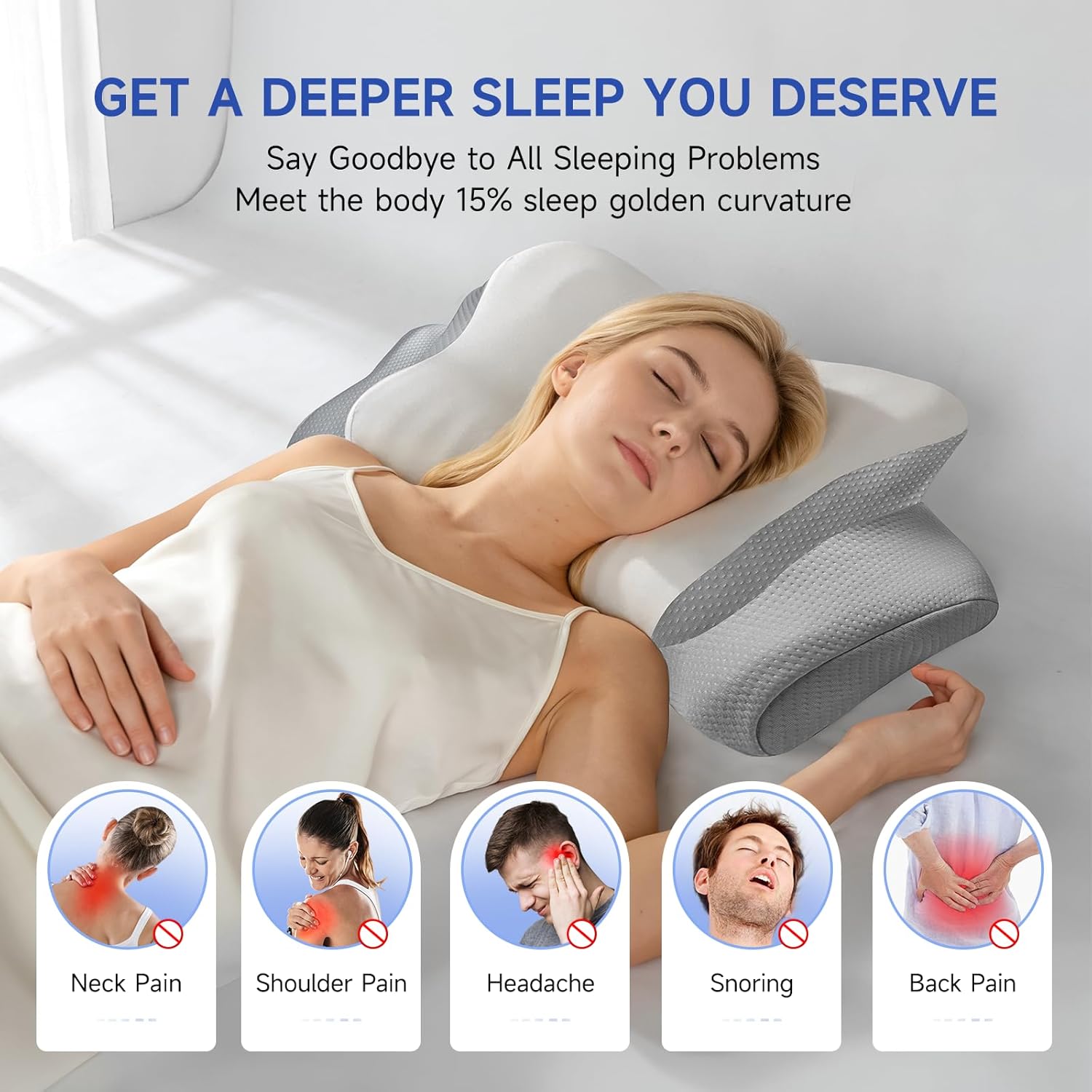 Cervical Neck Pillow for Neck and Shoulder, Ergonomic Contour Bed Pillow Side Sleeper Pillows for Adults, Neck Support Pillow for Back Stomach Sleepers 24.4 x 14.6 x 5.6 inches