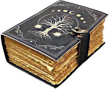 400 Pages Fat Grimoire leather journal, Print Tree of Life Journal, Blank spell book book of shadows Grimoire Journal Handmade Vintage Leather Celestial Gifts For Him Her