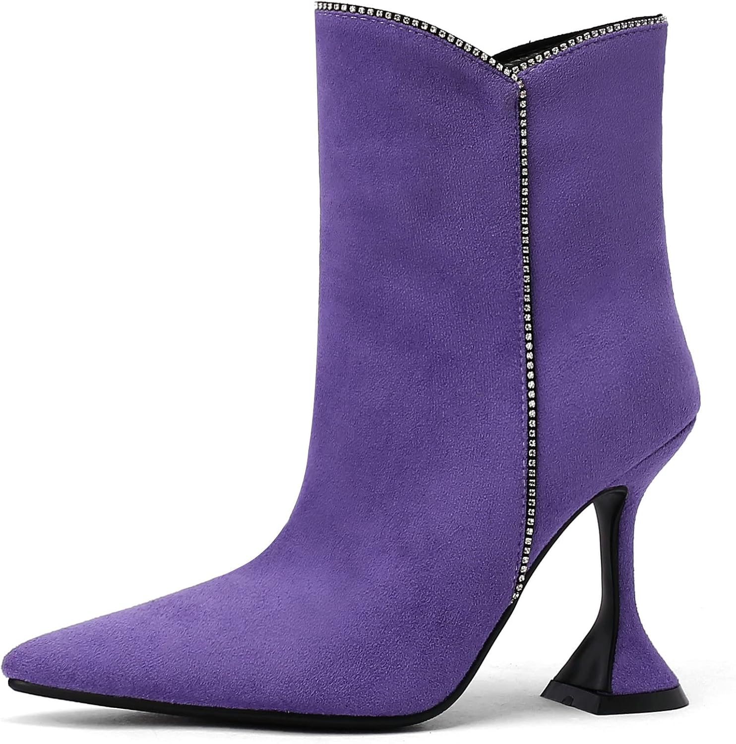 KiutSymo Stiletto High Heels Ankle Boots For Women Glitter Rhinestone Fashion Booties Pointed Toe Sexy Suede Dress Pumps Shoes