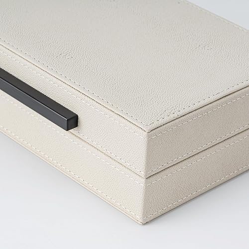 Miniatura 6 de Juego de 2 cajas de almacenamiento decorativas Shagreen beige con asas de metal negro, caja de joyería apilable grande y moderna con tapas