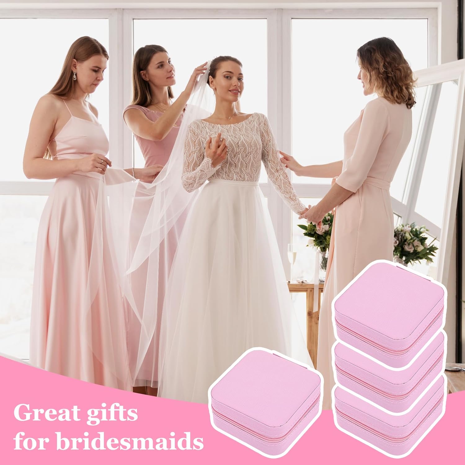 12pcs Mini Travel Jewelry Case,Pink Bridesmaids Proposal Small Jewelry Box Mini Jewelry Organizer,Small PU Leather Portable Storage Box for Rings,Earrings,Necklaces,Pendants,Bracelets