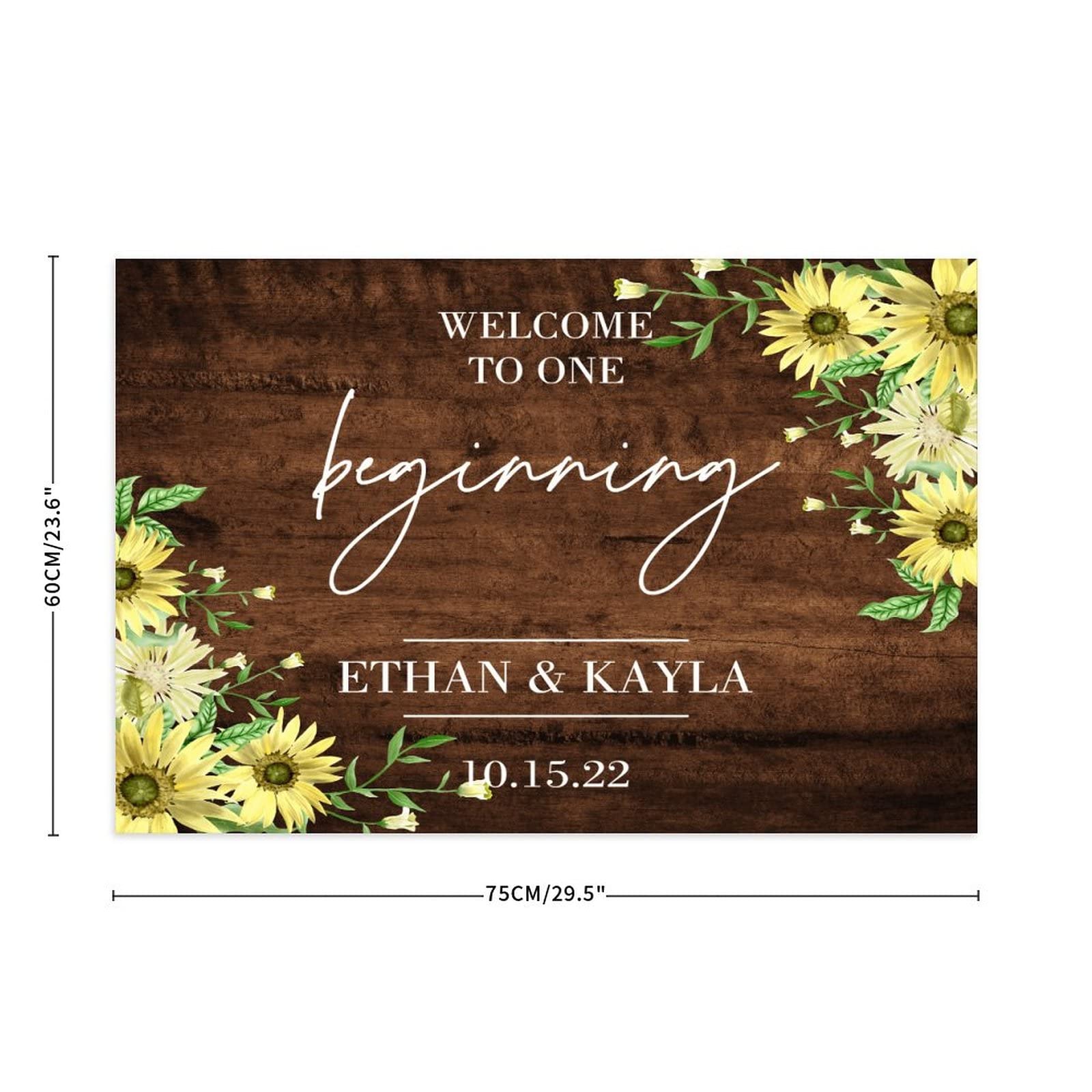 Spersonalizowany znak powitalny ślubny 'Welcome to Our Beginning' drewniany znak ślubny rustykalny niestandardowy nazwisko dekoracja drewniany znak przyjęcie weselne plakat na ceremonię zaręczyny