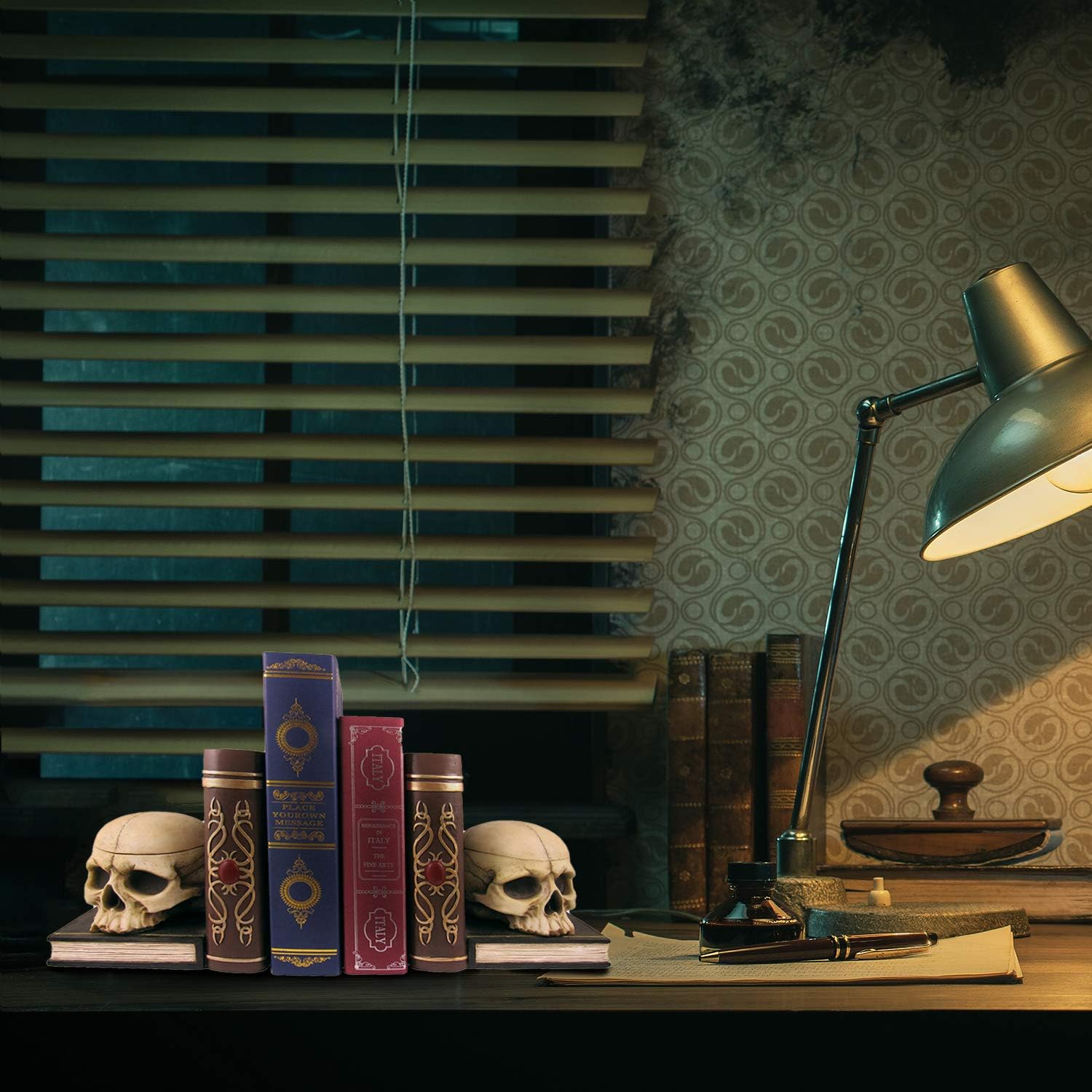 World of Wonders Skull Decorative Bookends with Small Trinket Box | Gothic Bookshelf and Items for Shelves Decor | Skulls Decor Goth Room Accessories - 12"