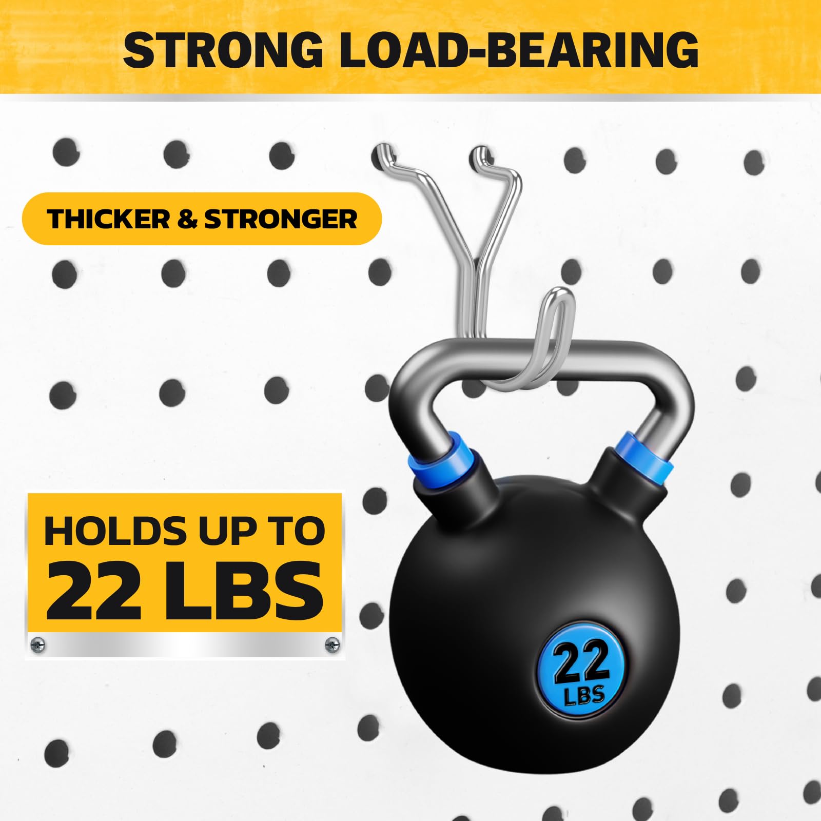 ELEAD 45-Piece Pegboard Hooks J-Hook, Silver J Hooks for Pegboard, Fits 1/8” & 3/16” Pegboards, Heavy Duty Peg Board Hooks for Hanging Keys, Retail Items & Small Tools - 3