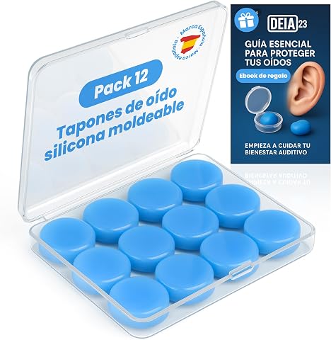 SUPERPACK Tapones de Oído de Silicona Moldeable – Pack 12 | Aislamiento de ruido para dormir, estudiar y viajar | Protección auditiva suave, ajuste personalizado y reutilizable. EBOOK INCLUIDO.