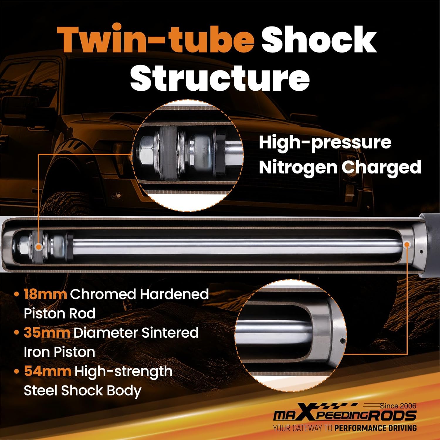 maXpeedingrods 0-4" Rear Shock Absorbers for Jeep Cherokee XJ 1984-2001 2WD 4WD, G1 Version