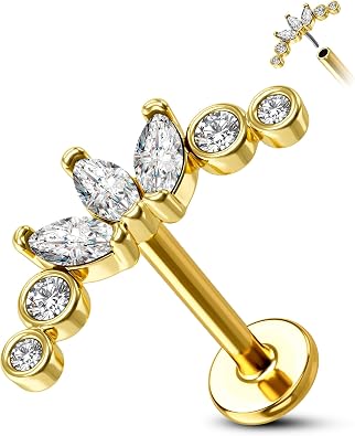 COCHARM 1pcs 16g G23 Titanium Press Fit Threadless Push Pop in Replacement Post Bar for Flat Back Labret Lip Helix Conch Tragus Cartilage Earring Stud Piercing Jewelry 6mm/8mm/10mm